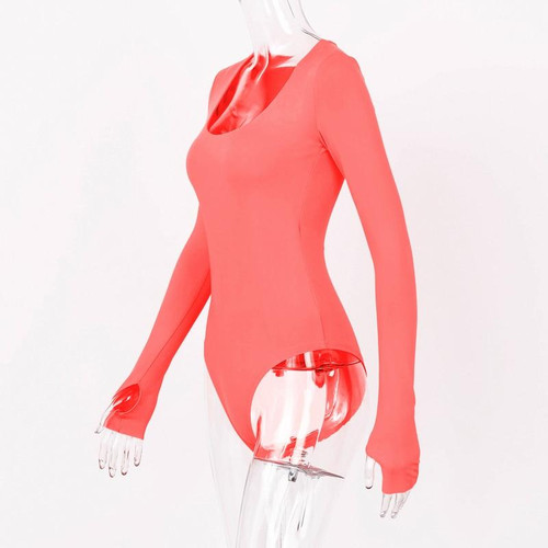 neon orange bodycon sexy party outfits bodysuit