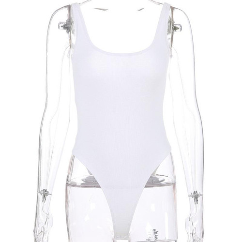 White Strappy Bodysuit Sexy Backless Ribbed Bodysuit