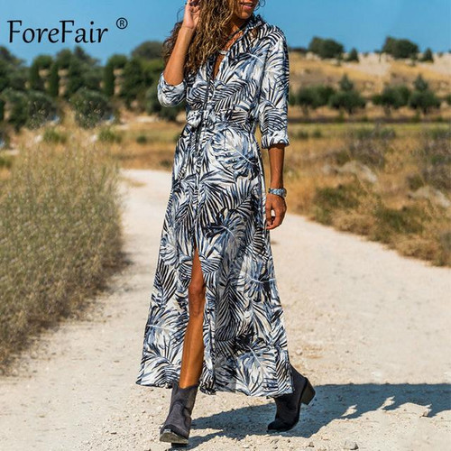 Boho Floral Printed Tie Waist Chiffon Long Sleeve Maxi Dress