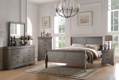 Acme 23857EK Louis Philippe 4 Pieces Gray King Sleigh Bedroom Set