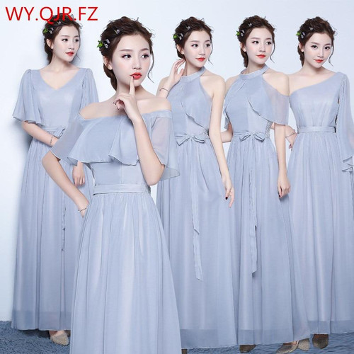ZX50H#Sister group gray chiffon long Bridesmaid Dresses wedding party dress 2018 gown prom women's fashion cheap wholesale cloth