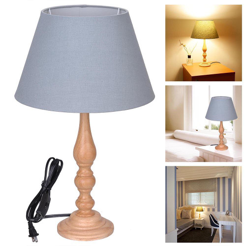 Wooden Table Lamp Nightstand Desk Lamp Fabric Lampshade Original Color