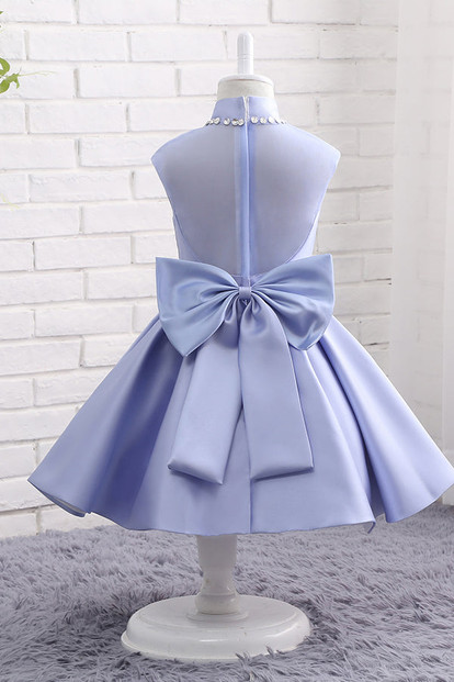 Elegant High Neck Flower Girl Dress with Bow