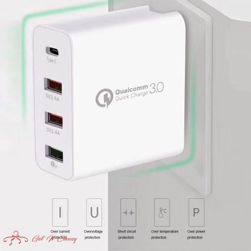 4 Ports Universal Car Wall Charger Power Supply Travel Adapter 48W PD Type C USB Mobile Phone Tablet Home Portable Fast Plug