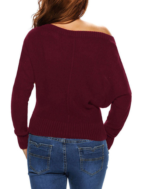 Casual One Shoulder Plain Sweater