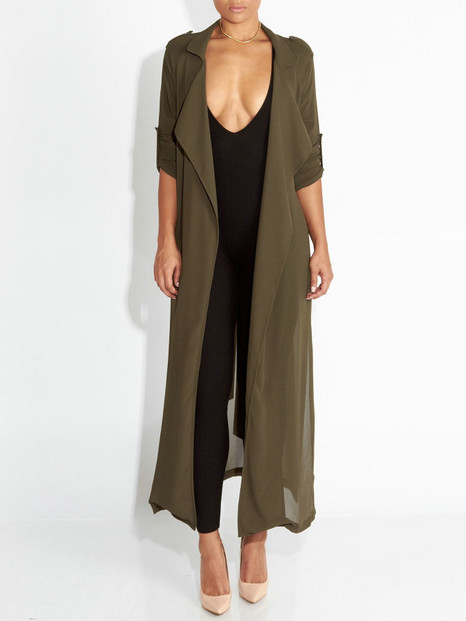 Casual Fashion Solid Color Chiffon Maxi Cardigan