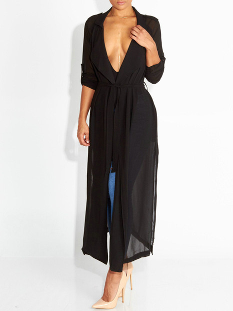 Casual Fashion Solid Color Chiffon Maxi Cardigan