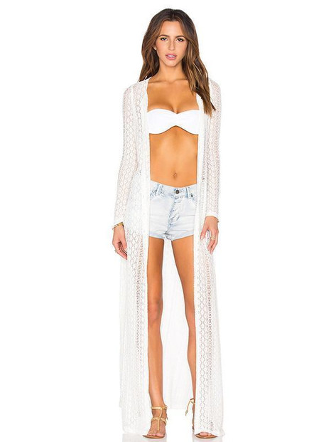 Sexy Hollow Lace Long Sleeve Maxi Beach Dress Cover-up