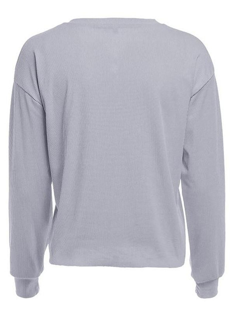 New Grey Drawstring Round Neck Long Sleeve Fashion T-Shirt