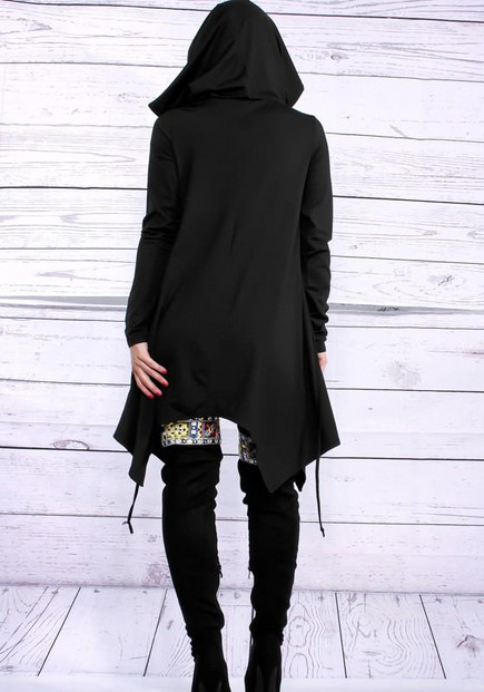 New Black Pockets Irregular Hooded Long Sleeve Going out Fashion T-Shirt