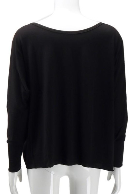 New Black Irregular Off Shoulder Round Neck Long Sleeve T-Shirt