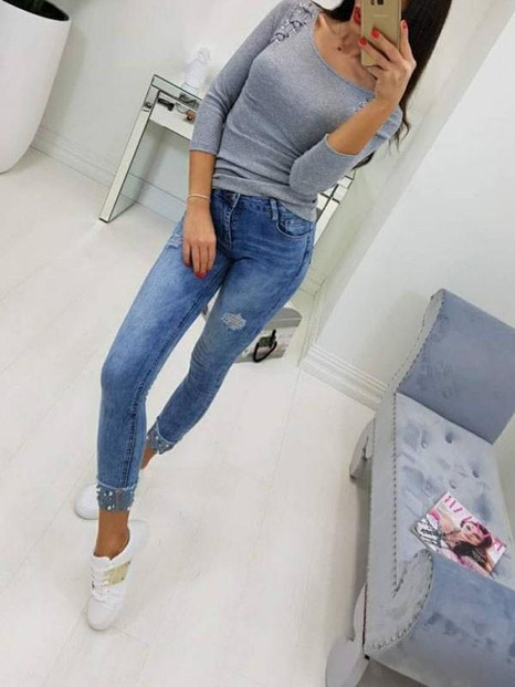 New Grey Lace-Up Drawstring Round Neck Long Sleeve Casual T-Shirt