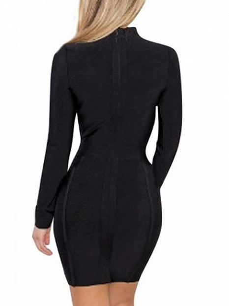 Black Cut Out Detail Long Sleeve Bodycon Mini Dress