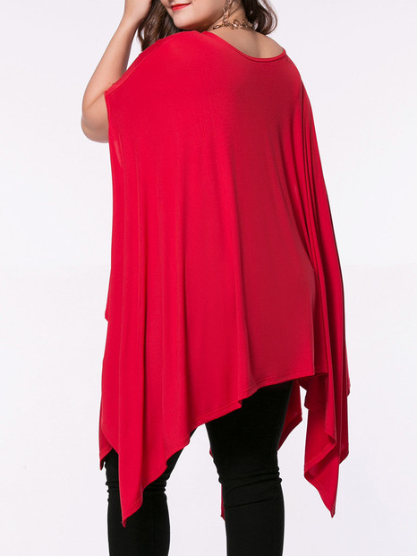 Casual Oversized Asymmetric Hem Plain Cape Sleeve Plus Size T-Shirt