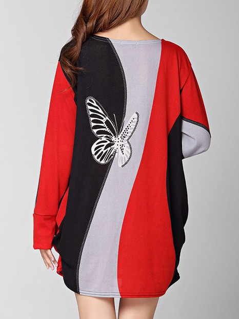 Casual Butterfly Round Neck Color Block Printed Plus Size T-Shirt