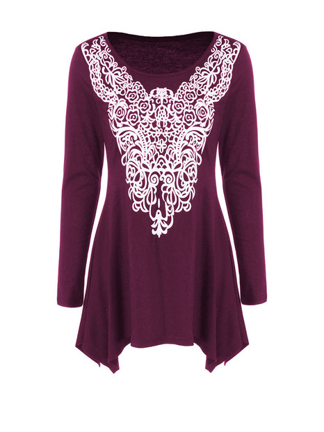 Casual Round Neck Decorative Lace Plus Size T-Shirt