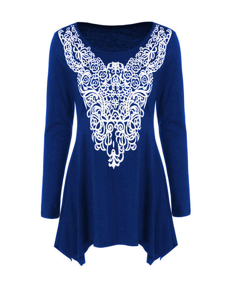 Casual Round Neck Decorative Lace Plus Size T-Shirt