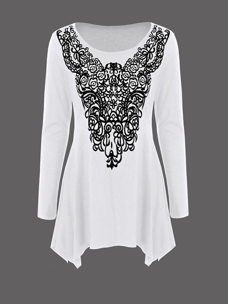 Casual Round Neck Decorative Lace Plus Size T-Shirt