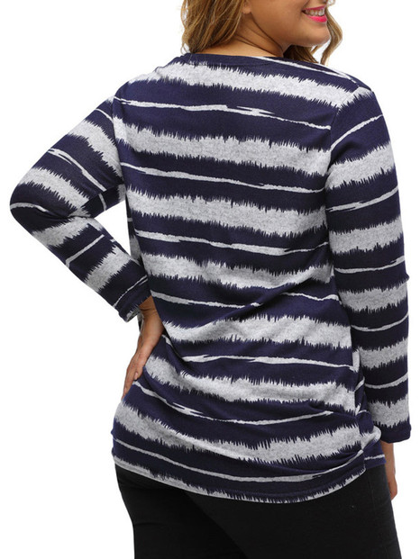 Casual Basic Round Neck Striped Plus Size T-Shirt