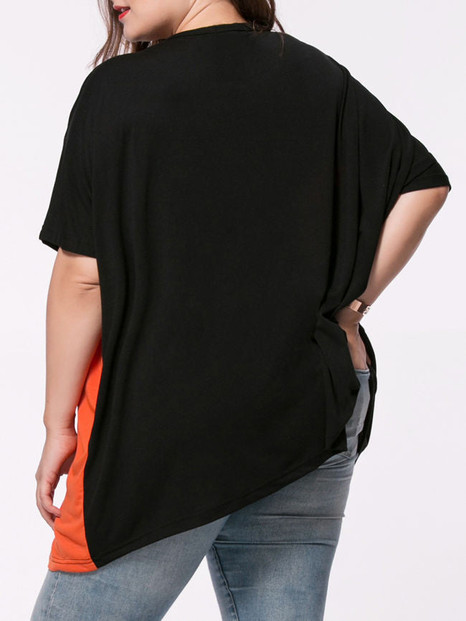 Casual Oversized Color Block Round Neck Plus Size T-Shirt