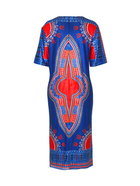 Casual Longline Vented Tribal Printed Round Neck Plus Size Short Sleeve T-Shirt