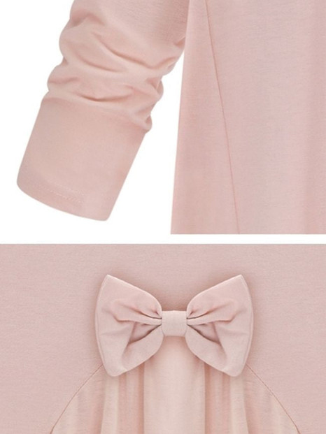 Casual Back Bowknot Sweet Patchwork Long-sleeve-t-shirt
