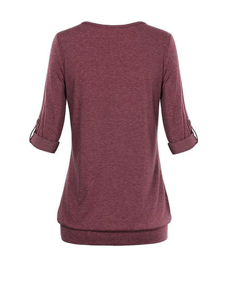 Casual Split Neck Patch Pocket Roll-Up Sleeve T-Shirt