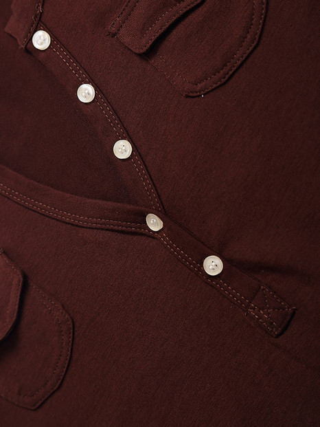 Casual Decorative Buttons V Neck Cotton Plain Long-sleeve-t-shirt