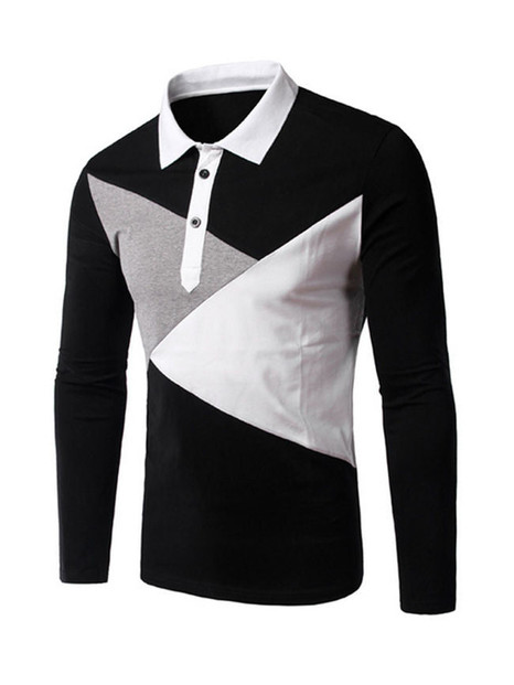 Casual Mens Patchwork Polo Collar T-Shirt