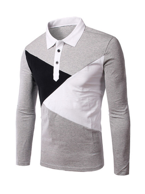 Casual Mens Patchwork Polo Collar T-Shirt