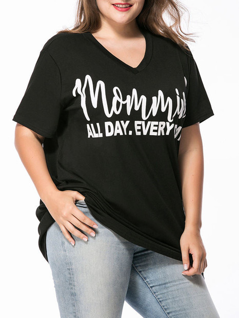 Casual Loose Trendy V-Neck Letters Printed Plus Size T-Shirt
