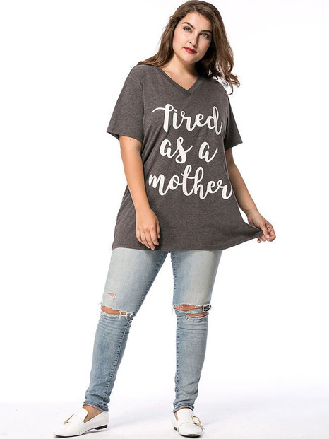 Casual V-Neck Stylish Letters Printed Plus Size T-Shirt