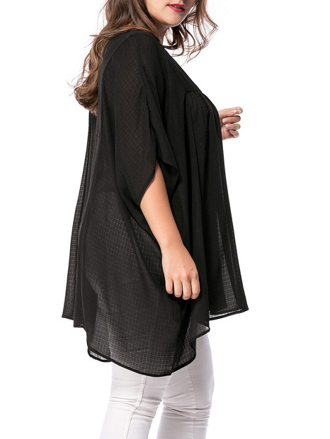 Casual Oversized Plain Round Neck Batwing Sleeve Plus Size T-Shirt