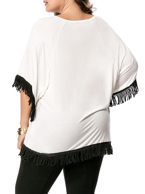 Casual Loose Round Neck Fringe Printed Plus Size T-Shirt