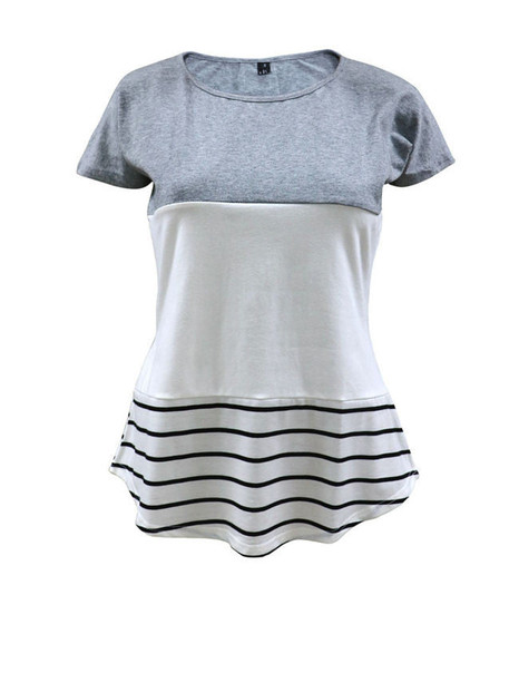 Casual Color Block Striped Short Sleeve T-Shirt
