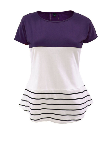 Casual Color Block Striped Short Sleeve T-Shirt