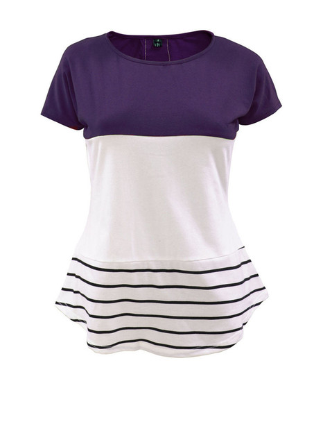 Casual Color Block Striped Short Sleeve T-Shirt