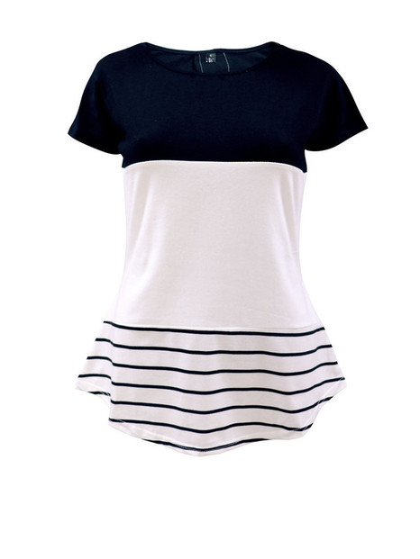 Casual Color Block Striped Short Sleeve T-Shirt
