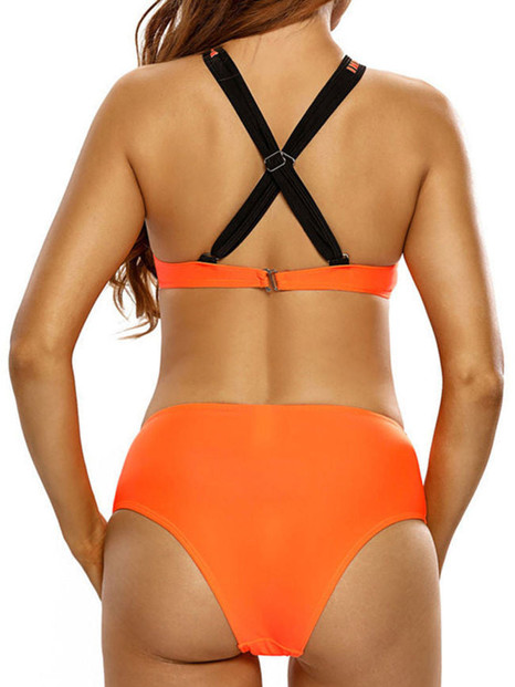 Casual X-Back Crew Neck Contrast Trim Printed Bikini