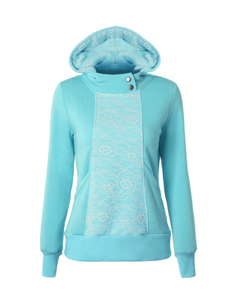 Casual Hooded Decorative Button Lace Hoodie