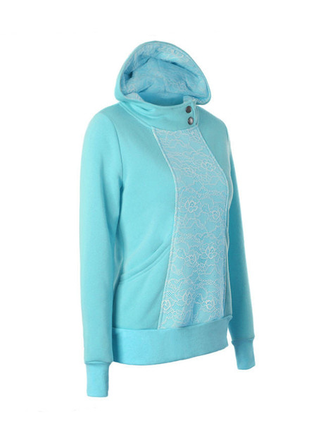 Casual Hooded Decorative Button Lace Hoodie