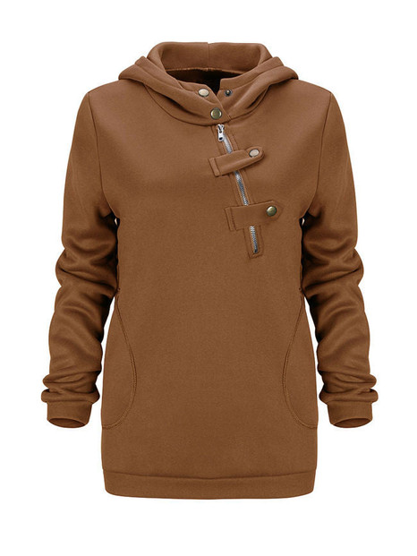 Casual Fancy Hooded Decorative Buttons Plain Hoodie