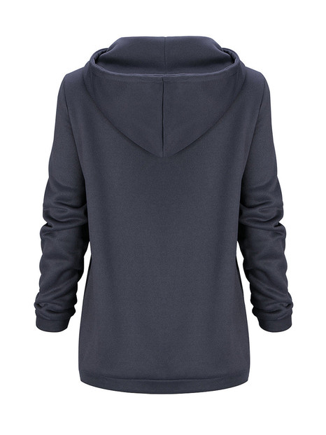 Casual Fancy Hooded Decorative Buttons Plain Hoodie