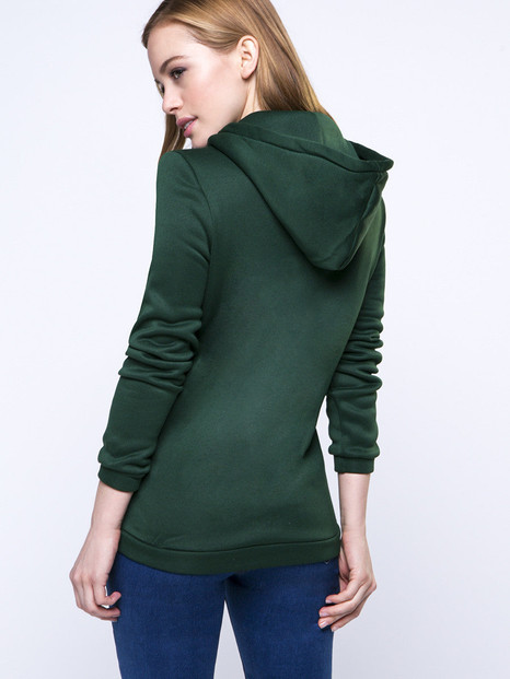 Casual Fancy Hooded Decorative Buttons Plain Hoodie