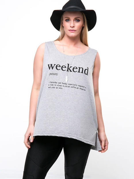 Casual Stylish Letters Printed Side-Vented Loose Plus Size T-Shirt