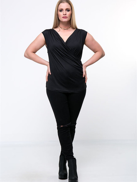 Casual Surplice Solid Sleeveless Plus Size T-Shirt