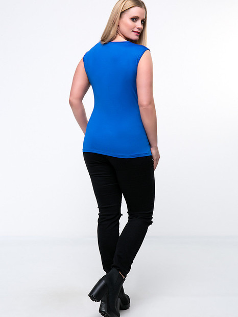 Casual Surplice Solid Sleeveless Plus Size T-Shirt