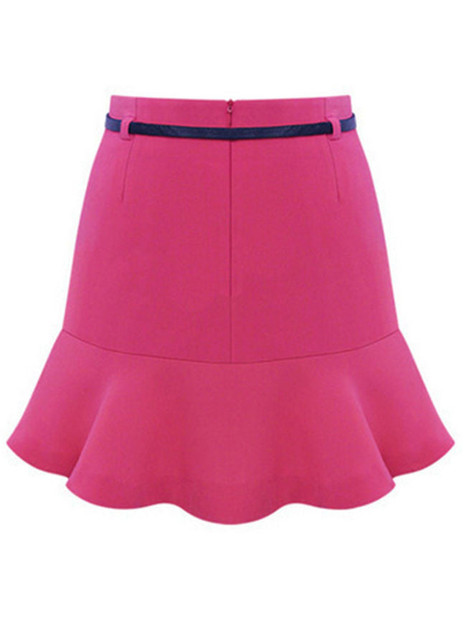 Casual Flounce-Hem Plain A-Line Mini Skirt