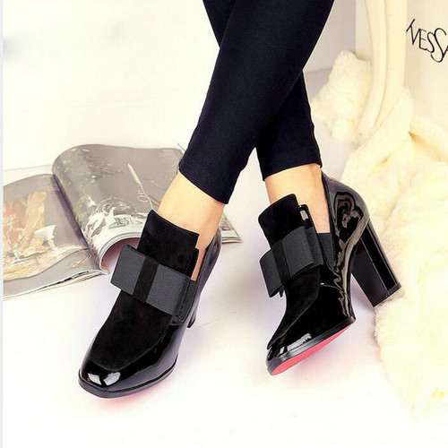 High heels pumps square toe genuine leather pumps