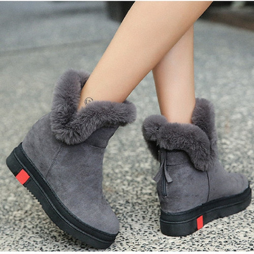 SWYIVY Wedges Winter Genuine Leather Snow Boots